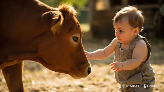 Rustic Farmyard Kung Fu Showdown Between Cow and Baby – AI Generated Video | Hailuo AI