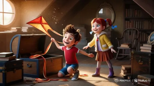 Pipo and Rosa Discover a Magical Kite in Grandma's Attic – AI Generated Video | Hailuo AI