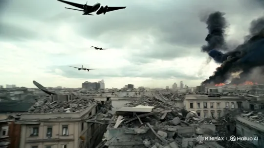 Warplanes Bomb City Amidst Chaos and Destruction – AI Generated Video | Hailuo AI