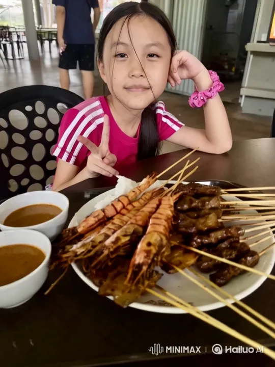 Girl Shares Satay with Curious Bear – AI Generated Video | Hailuo AI