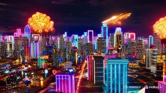 Hero Battles Robotic Invasion in Futuristic Cityscape – AI Generated Video | Hailuo AI