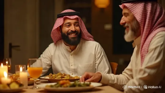 Traditional Dining Experience with Warm Atmosphere and Laughter – AI Generated Video | Hailuo AI