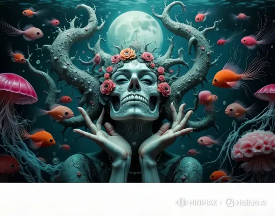 Enchanted Underwater Ballet with Floral-Faced Girl – AI Generated Video | Hailuo AI