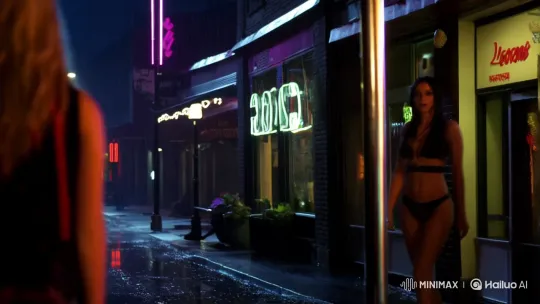 Nocturnal Seduction: Rainy Street Pole Dance Performance – AI Generated Video | Hailuo AI
