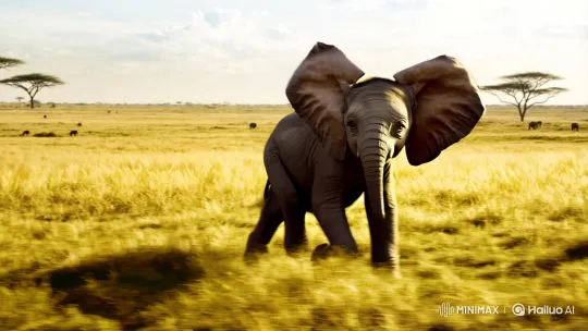 Young Elephant Kibo's Adventures in the Savanna – AI Generated Video | Hailuo AI