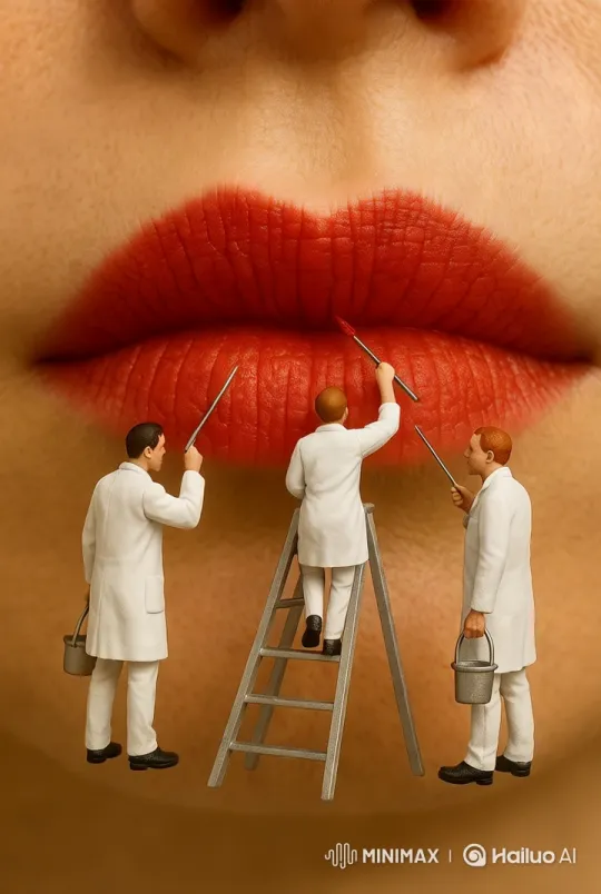 Artistic Process: Miniature Painters Crafting Vivid Red Lips – AI Generated Video | Hailuo AI