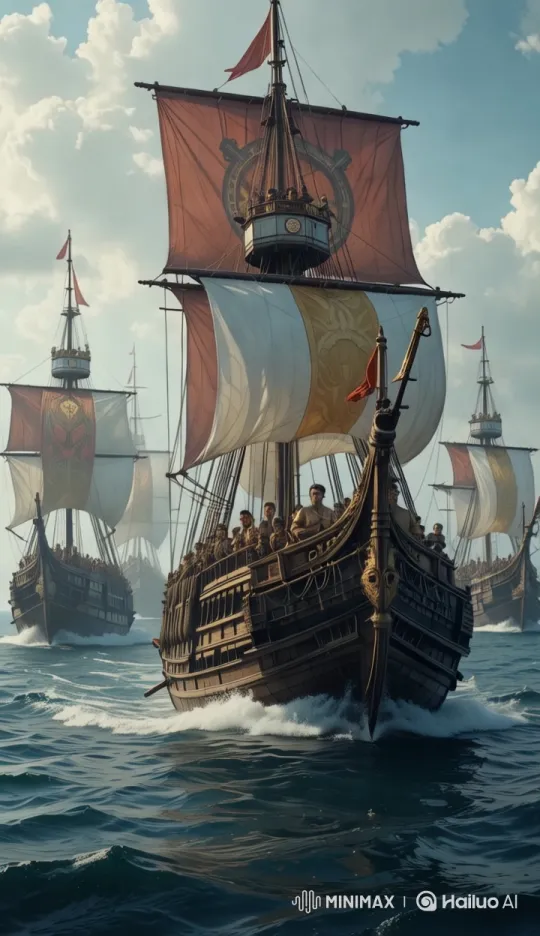 Majestic Fleet Sails Across Dramatic Ocean Seascape – AI Generated Video | Hailuo AI