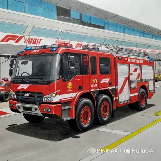 F1 Fire Truck Showcase in Pit Lane – AI Generated Video | Hailuo AI