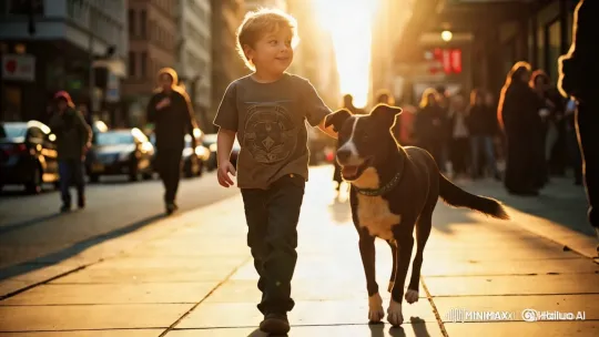 City Reunion: A Boy and His Dog's Joyful Walk – AI Generated Video | Hailuo AI