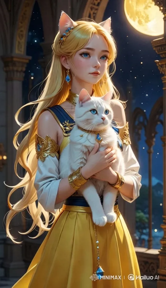 Elegant Woman with Cat Amidst Enchanted Fantasy Setting – AI Generated Video | Hailuo AI