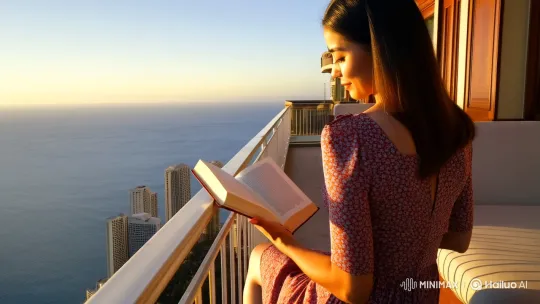 Serene Midday Scene: Woman, Ocean, and Sky Unite in Tranquility – AI Generated Video | Hailuo AI