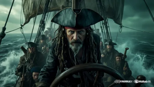 Pirate Captain Navigates Turbulent Seas Amidst Fog – AI Generated Video | Hailuo AI