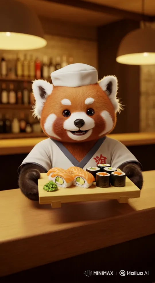 Red Panda Sushi Chef Presents Sushi in Live2D Animation – AI Generated Video | Hailuo AI