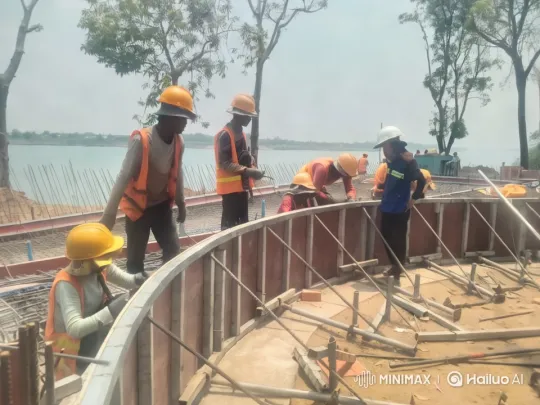 Construction Site Kung Fu Clash with Serene River Background – AI Generated Video | Hailuo AI