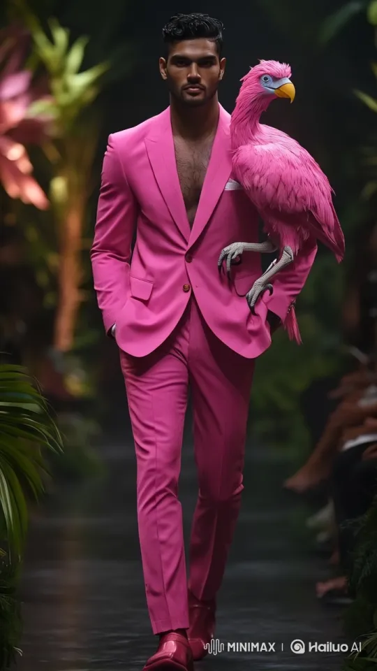 Fashion Show Runway with Model and Pink Bird in Live2D – AI Generated Video | Hailuo AI