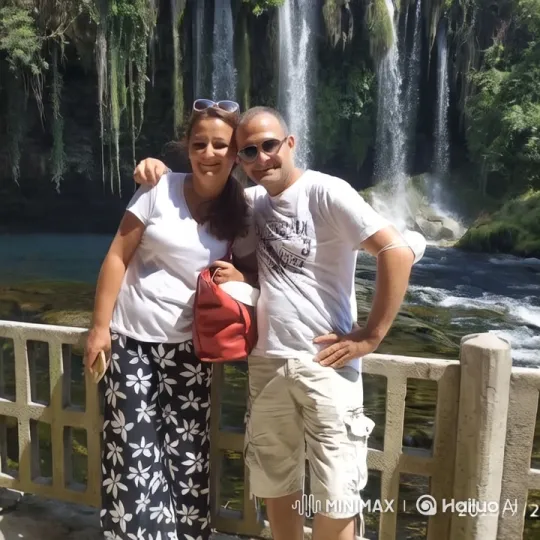 Couples Embrace Amidst Scenic Waterfall Beauty – AI Generated Video | Hailuo AI