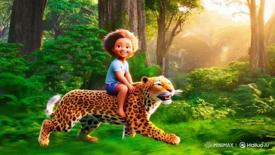 Child and Leopard: A Joyful Adventure in the Jungle – AI Generated Video | Hailuo AI