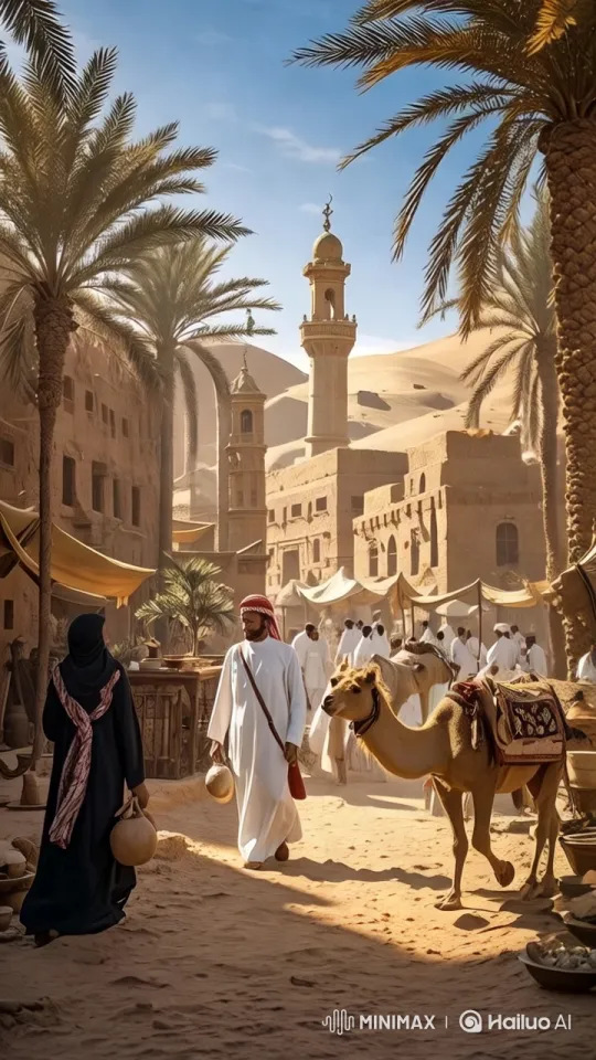 Historic Saudi Arabian Market Life Animation – AI Generated Video | Hailuo AI