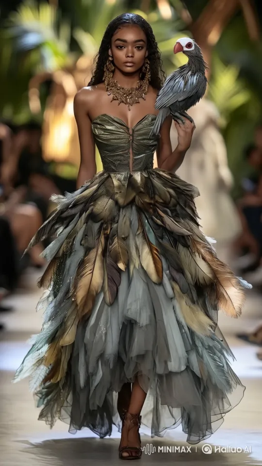 Feathered Elegance: A Live2D Fashion Show Runway – AI Generated Video | Hailuo AI