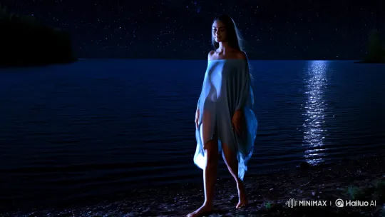 Enchanting Figure in Moonlit Serenity by the Lake – AI Generated Video | Hailuo AI