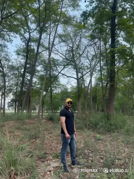 Man Walking Through a Forest Clearing – AI Generated Video | Hailuo AI