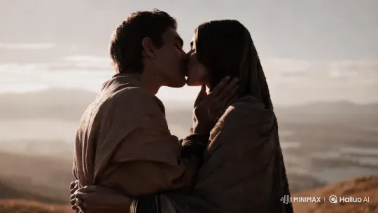 Intimate Embrace: Cinematic Kiss in Dreamy Landscape – AI Generated Video | Hailuo AI