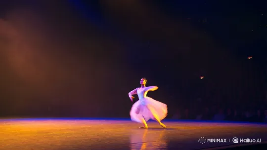 Dancer in Ethereal Light: Graceful Journey Across Stage – AI Generated Video | Hailuo AI