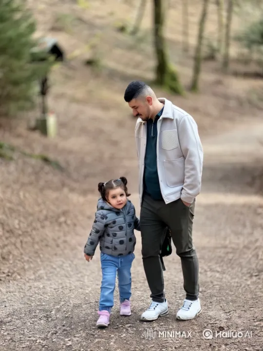Man and Girl Stroll Through Peaceful Forest Path – AI Generated Video | Hailuo AI
