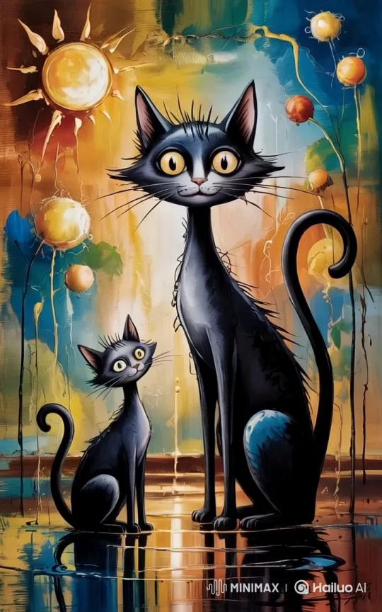 Cats in Whimsical Artistic Setting with Playful Poses – AI Generated Video | Hailuo AI