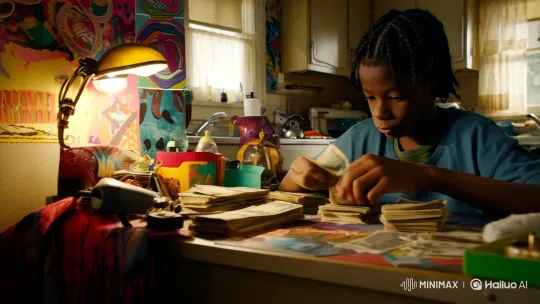 Young Black Boy Counts Money Amidst Family Home – AI Generated Video | Hailuo AI