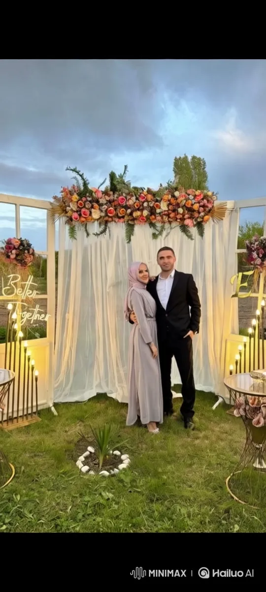 Romantic Couple Embracing in Elegant Outdoor Setting – AI Generated Video | Hailuo AI