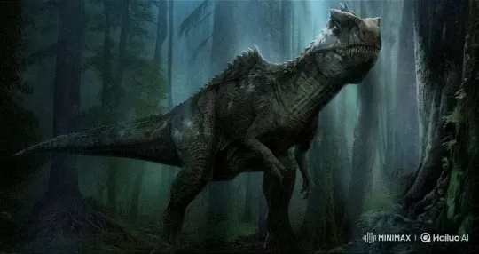 Majestic Dinosaur Roars in Mysterious Misty Forest – AI Generated Video | Hailuo AI