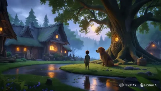 Boy and Dog Discover Ancient Magic in Enchanted Village – AI Generated Video | Hailuo AI