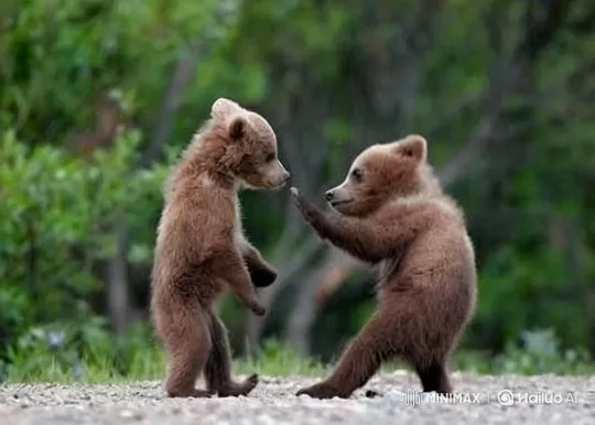 Playful Bear Cubs Fight in Lush Forest – AI Generated Video | Hailuo AI