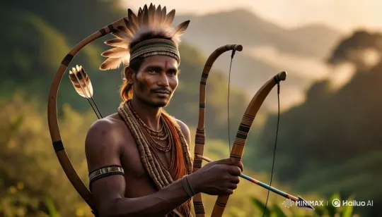 Tribal Archer in Serene Sunset Landscape – AI Generated Video | Hailuo AI