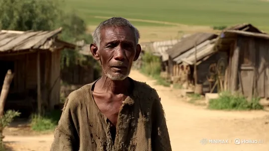Aesthetic Film Portrays Poor Man in Vast Village Landscape – AI Generated Video | Hailuo AI