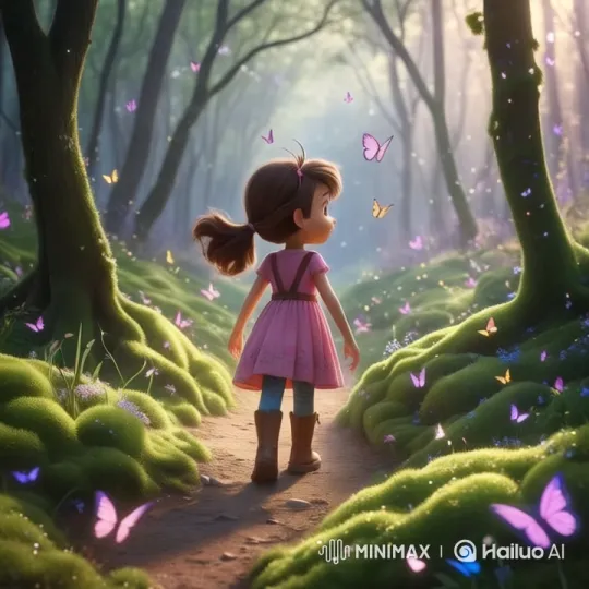 Enchanted Forest Walk: Girl with Butterflies – AI Generated Video | Hailuo AI