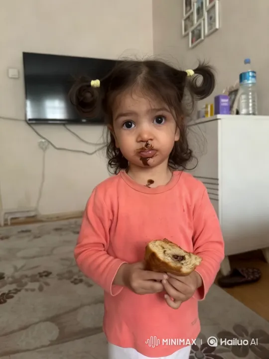 Young Girl in Cozy Living Room with Bread – AI Generated Video | Hailuo AI