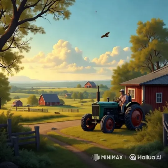 Rural Idyll: Farmer's Evening Tractor Drive – AI Generated Video | Hailuo AI