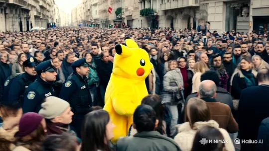 Pikachu Chase Through Urban Crowd – AI Generated Video | Hailuo AI