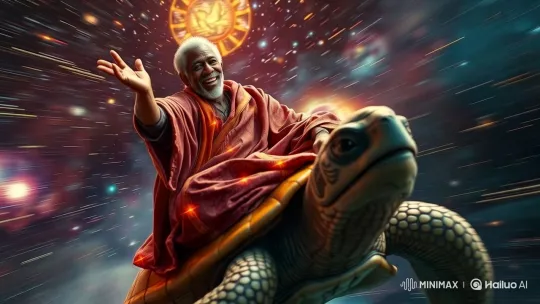 Morgan Freeman Flies on a Cosmic Turtle in a Vibrant Space Odyssey – AI Generated Video | Hailuo AI