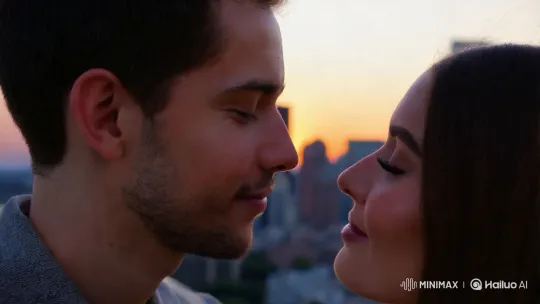 Intimate Dusk Kiss with Artistic Blur – AI Generated Video | Hailuo AI