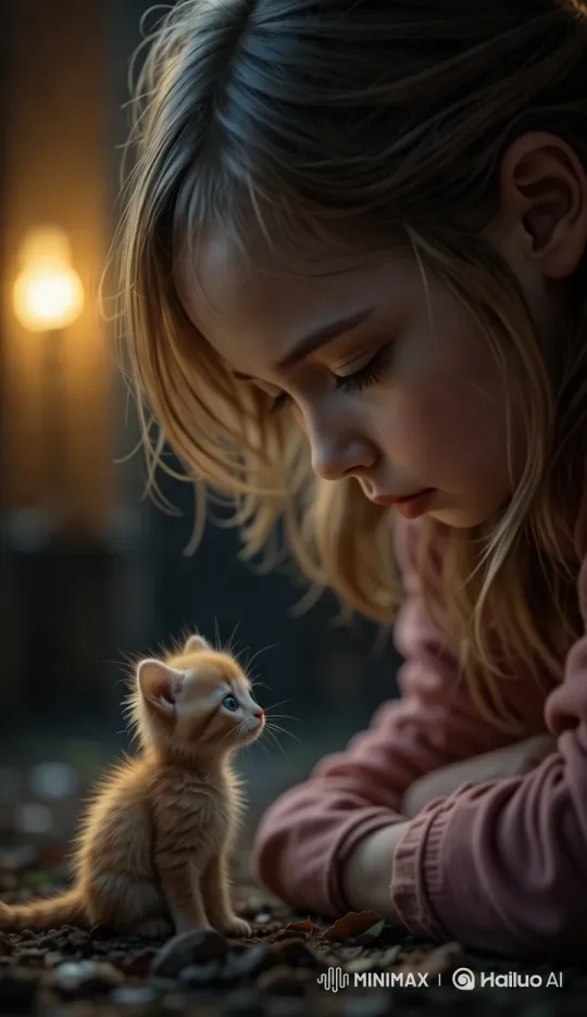 Clara and the Tiny Kitten: A Moment of Warmth – AI Generated Video | Hailuo AI