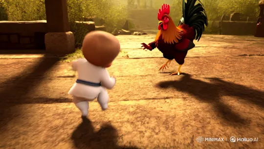 Baby vs. Rooster: Surreal Kungfu Fight in Rustic Courtyard – AI Generated Video | Hailuo AI