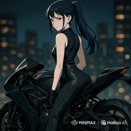 Cyberpunk Girl Showcases Luxury Racing Bike in Futuristic City – AI Generated Video | Hailuo AI