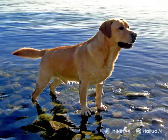 Golden Labrador in Tranquil Lake Scene – AI Generated Video | Hailuo AI