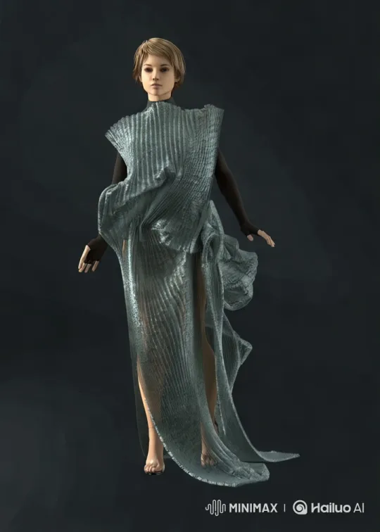 Artistic Showcase of a Shimmering Gown on a Minimalist Set – AI Generated Video | Hailuo AI