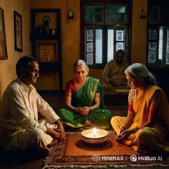 Elderly Individuals in Peaceful Gathering with Oil Lamp – AI Generated Video | Hailuo AI