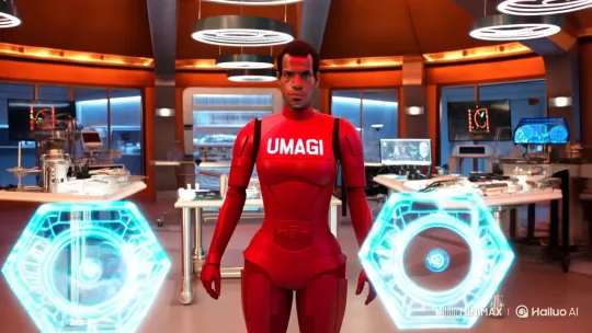 Umagi: Futuristic Suit-Wearing Woman in Advanced Lab – AI Generated Video | Hailuo AI