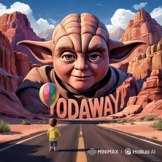 Desert Landscape with Child and Yoda Statue – AI Generated Video | Hailuo AI